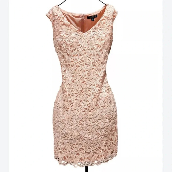 Lauren Ralph Lauren Blush Pink Lace Cut Out Scoop Neck Cap Sleeve Dress Size 2 - Picture 1 of 5